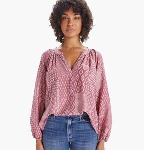 Xirena Chloe Blouse Pink Mauve 70s Patchwork Boho Long Sleeve Top XS